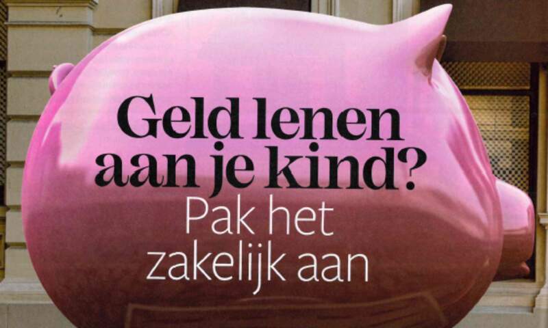 levensgroot spaarvarken met verwijzing naar artikel over geldlenen aan je kind